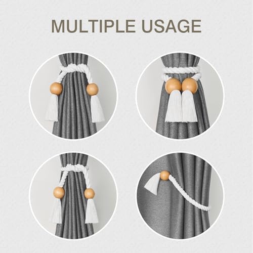 NICEEC 4 Pack Wooden Ball Magnetic Curtain Tiebacks Boho Home Decor Drape Tie - Image 5