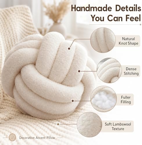Petrella Beige Knot Pillow Ball, 8 Inch Decorative Pillow - Image 4