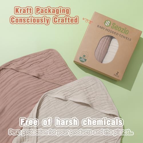 Muslin Hooded Baby Towels, 2 Pack, Light Bean Paste, 32x32 Inch - Image 4