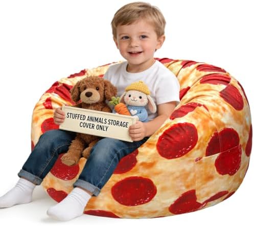 Lukeight Pizza Stuffed Animal Storage Bean Bag Chair Cover by Lukeight