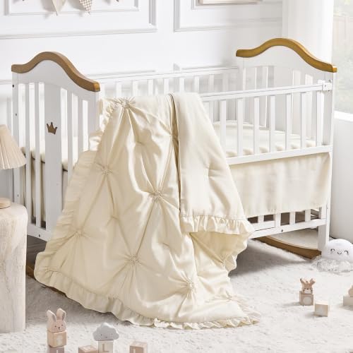 Princess Crib Bedding Set for Girls, 3 Piece Pintuck Baby Crib Bedding Set by WOWELIFE