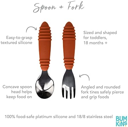Bumkins Toddler Utensils, Kids Size Fork and Spoon Set, Silicone and - Image 3