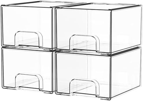 Yieach 4 Pack Clear Stackable Storage Drawers, 4.4'' Tall Acrylic Drawer by Yieach
