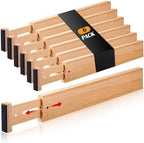 Fabsome Drawer Divider 6 Pack, Bamboo Kitchen Dividers Organizers Adjustable by Fabsome