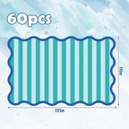 JarThenaAMCS 60 Pcs Blue Green Striped Paper Placemats Scalloped Edge Table - Image 2