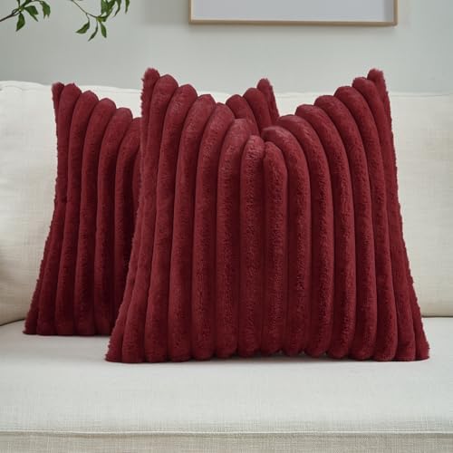 FUTEI Pack of 2 Faux Fur Throw Pillow Covers 16x16 Inch by FUTEI