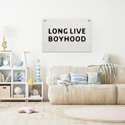 Long Live Boyhood Banner – Boy Room Decor Linen Banner Hanging Flag Retro Pink - Image 7