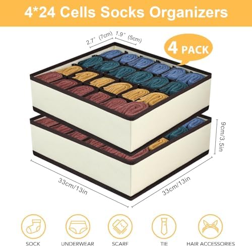 joyoldelf Sock Drawer Organizer Divider Underwear Organizer 24-cell Fabric - Image 5