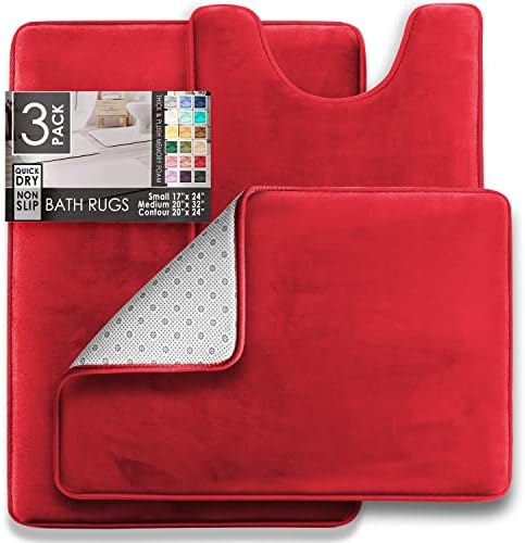 Clara Clark 3 Piece Bathroom Rugs Bath Mat Set, Velvet Memory Foam Bath Mats - Image 3