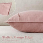 Foindtower Linen Solid Decorative Throw Pillow Covers 18x18 Inch Rose Pink - Image 3