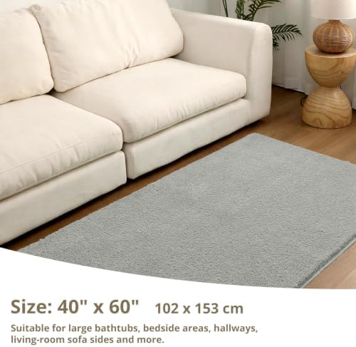 Polyester Bathroom Rug 40"x60" Gray, Large Soft Shaggy Bath Mat - Image 2