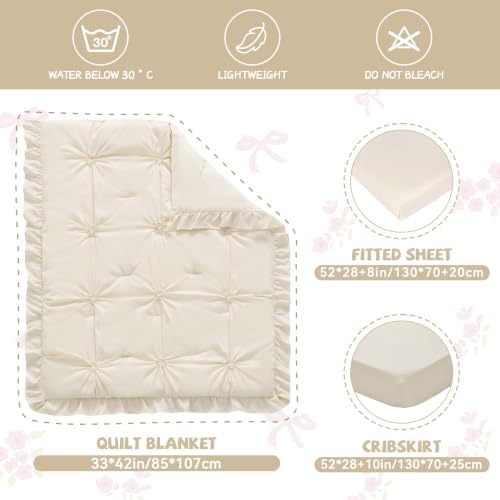 Princess Crib Bedding Set for Girls, 3 Piece Pintuck Baby Crib Bedding Set - Image 7