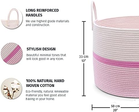 OrganiHaus Round Toy Basket & Blanket Basket, Cotton Rope 20x13" - Image 2