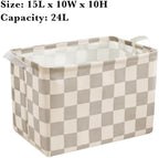 Ohocut Beige Khaki Checkered Canvas Basket, Rectangular Organizing Decorative - Image 6
