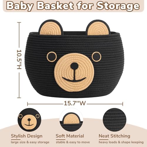 CherryNow Large Baby Basket for Gifts Empty, Cute Bear Design - Image 4
