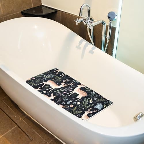 Shower Mat Non Slip 26.8 x 15.1 Inches, Deer Floral Bathtub Mat Shower Stall - Image 4