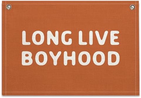 Long Live Boyhood Banner – Boy Room Decor Linen Banner Hanging Flag Retro Pink by RBAFAO