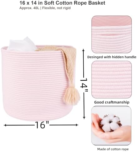 XUANGUO Cotton Rope Basket For Girls Kids 16”X14” pink - Image 2