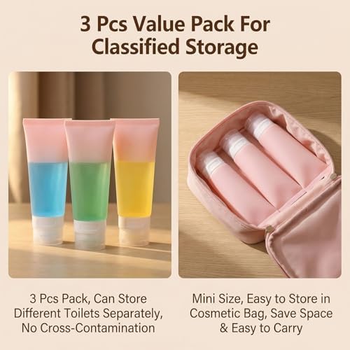 3PCS 60ml/2oz Empty Refillable Pink Soft Silicon Squeeze Tube Portable Travel - Image 6