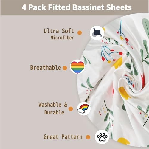 4 Pack Pack and Play Fitted Sheets 26” x 38”, Compatible - Image 3