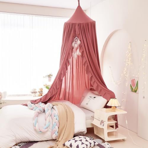 Mengersi Bed Canopy for Girls, Ruffled Canopy Bed Curtains Canopy for Girls Room - Image 3