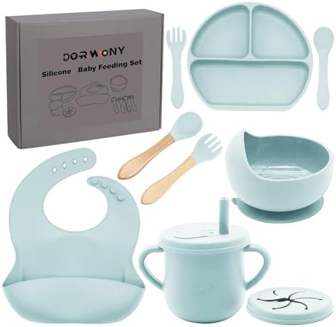 100% Silicone Baby Feeding Set, BPA Free Baby Dishes Set by Dormlony