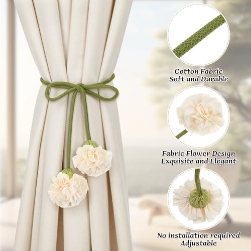 Tegeme 4 Pcs Curtain Tiebacks Flower Curtain Holdbacks Boho Floral Drapery - Image 4
