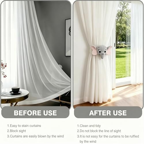 2 Pack Cartoon Grey Elephant Curtain Tiebacks, Cute Embroidered Curtain - Image 4