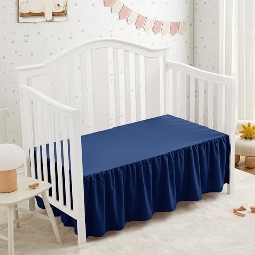 SiinvdaBZX Navy Blue Crib Skirt Dust Ruffle, Microfiber Crib Bed Skirt - Image 3