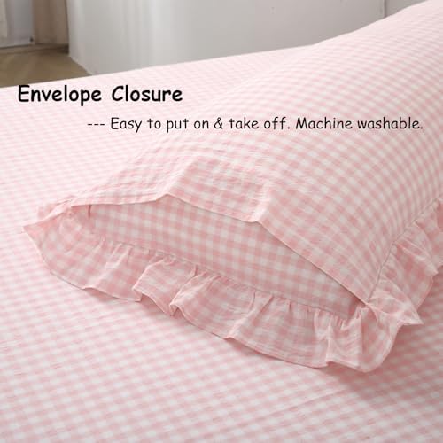Blush White Gingham Ruffle Body Pillow Cover 20"x54" - Image 5