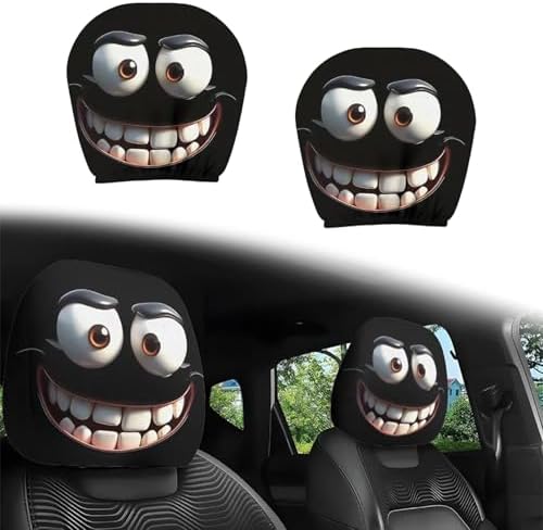 2PCS Funny Cartoon Car Headrest Covers, Cute Funny Cartoon Eyes Car Seat Head by SSFUN