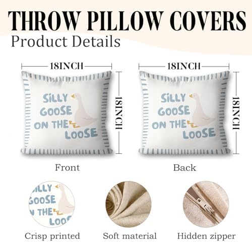 Cute Blue Silly Goose Pillow Cover Toddler Boy Bedroom Decor - Image 2