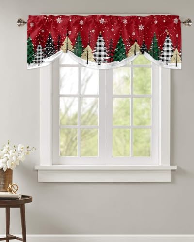 Red Merry Christmas Blackout Tie Up Valance Curtains - Image 4