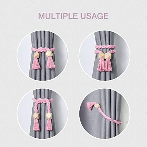 NICEEC 2 Pack Wooden Polyhedron Magnetic Curtain Tiebacks Boho Home Decor Drape - Image 6