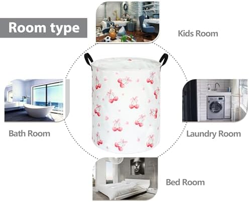 Cherry Print Round Laundry Hamper Storage Basket Bins Clothes Nursery Hamper - Image 7