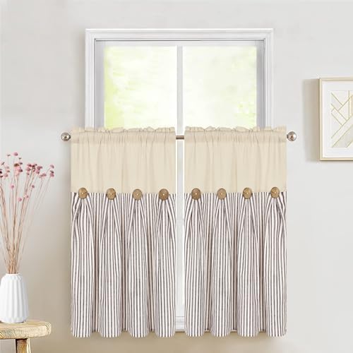 ASPMIZ Cotton Linen Kitchen Curtains 36 Inch Length, Farmhouse Rod Pocket Short by ASPMIZ