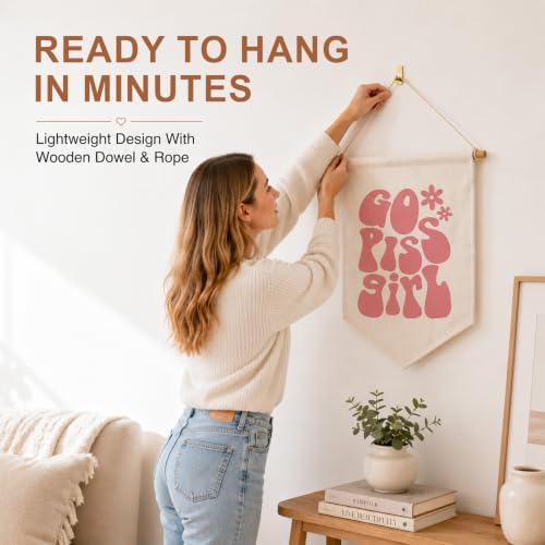 Funny Bathroom Wall Hanging Banner, Cute Preppy Girl Room Decoration, Linen - Image 7