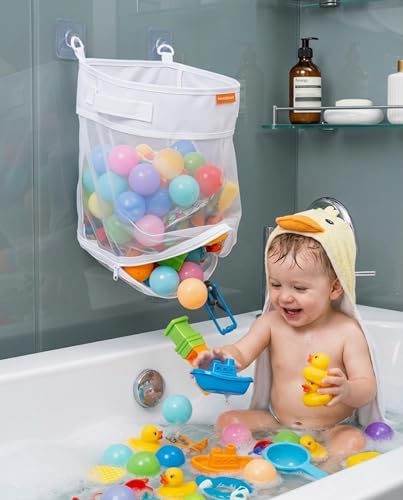 Bath Toy Organizer with Quick Release Zipper, Large Mesh Baby Bath Toy Storage - Image 2