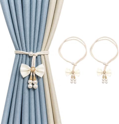Adjustable Curtain Tiebacks 2 Pack, No Drill Cute Bow Rope Holdbacks by Unknown