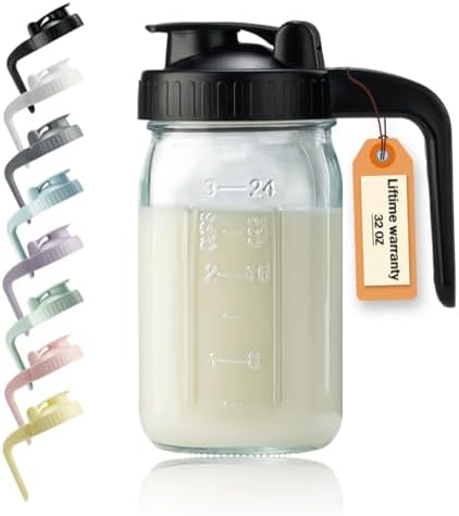 32oz Glass Pitcher with Lid & V-shaped Pour Spout by miradexic