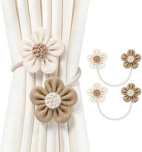 VIS'V Curtain Tiebacks, Boho Curtain Holdbacks, Cream and Khaki by VISV