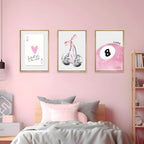 JBZZD Pink Coquette Canvas Wall Art Set of 3 Trendy Preppy Disco 8 Ball Cherry - Image 4