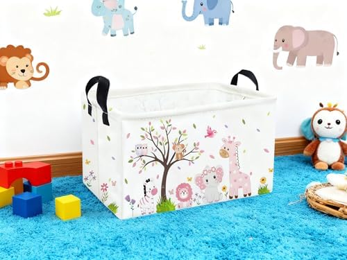 Essme Rectangular Animal Baskets, Cute Storage Bin（Pink animal） - Image 5