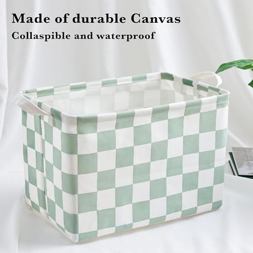 Ohocut Sage Green Checkered Canvas Basket, Rectangular Organizing Decorative - Image 6