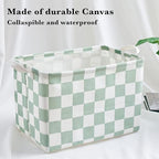 Ohocut Sage Green Checkered Canvas Basket, Rectangular Organizing Decorative - Image 6