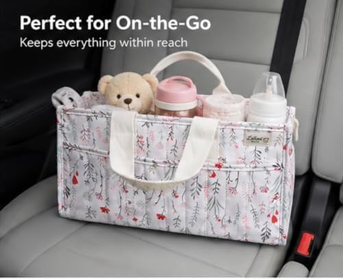 Diaper Caddy Organizer, Floral Design, Portable Nursery Basket - Image 3