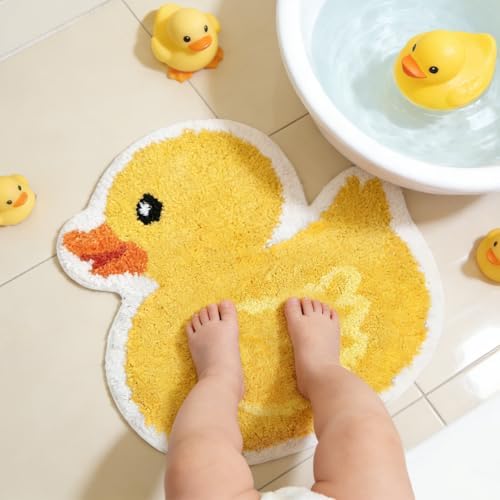 FYSUIMU Yellow Duck Bath Rug Cute Rubber Duck Shaped Tuft Bath Mat Non Slip - Image 4