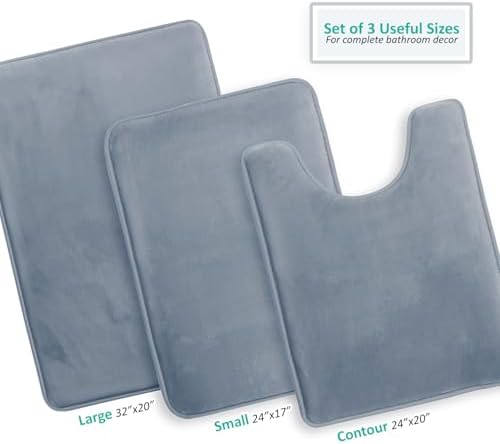 Clara Clark 3 Piece Bathroom Rugs, Velvet Memory Foam Bath Mat Set, Non-Slip - Image 3