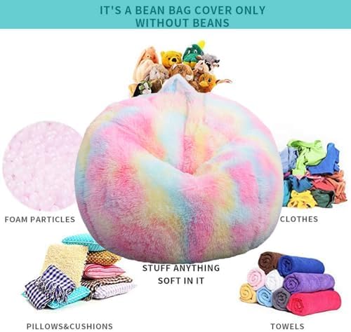 Fluffy Stuffed Animal Storage Bean Bag Chair Cover, Faux Fur Comfy Bean Bag - Image 4
