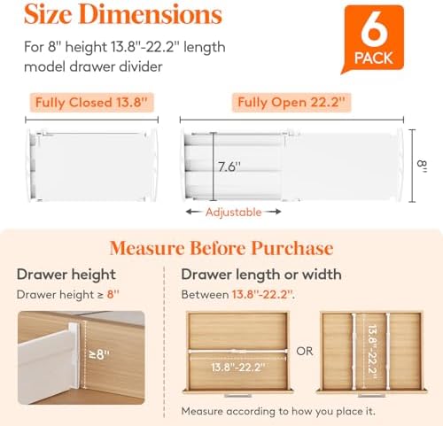 Lifewit 8" Tall Drawer Dividers, Adjustable Deep Drawer Organizer Clothes - Image 2